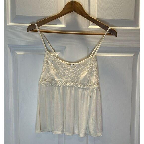 American Eagle Outfitters AEO Cream Embroidered Cami Top Small - Picture 1 of 5
